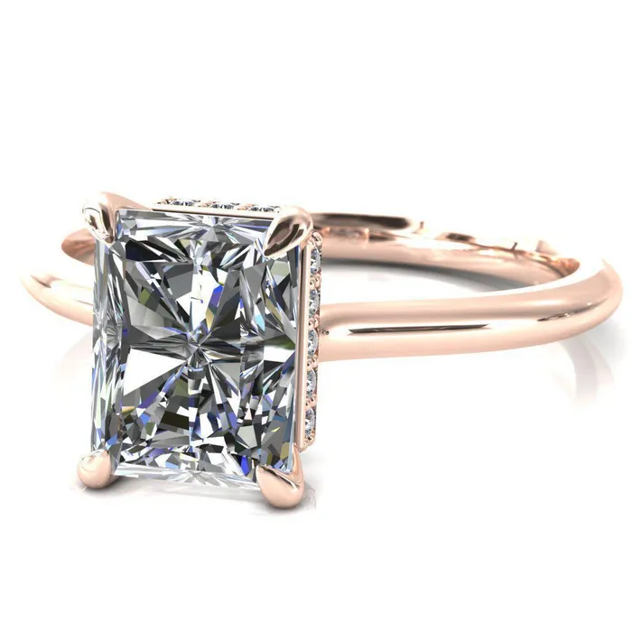 Fire Brilliance Secret Radiant Center Stone 4 Prong Floating Halo Engagement Ring Rings