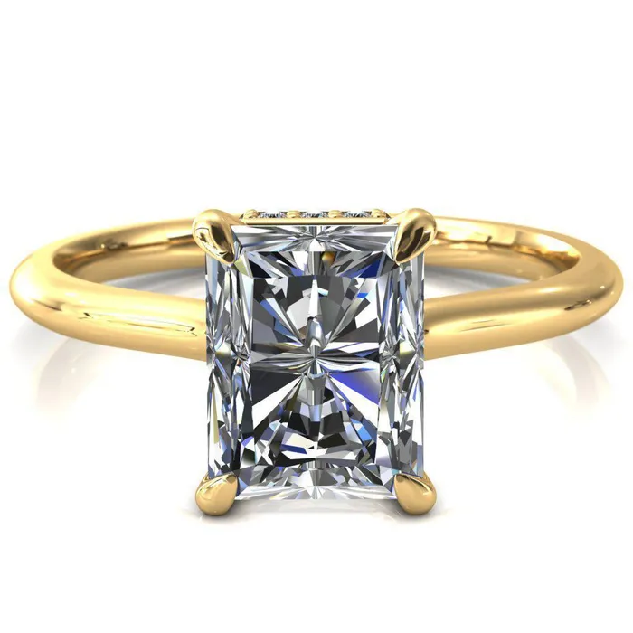 Fire Brilliance Secret Radiant Center Stone 4 Prong Floating Halo Engagement Ring Rings