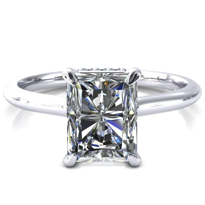 Fire Brilliance Secret Radiant Center Stone 4 Prong Floating Halo Engagement Ring Rings