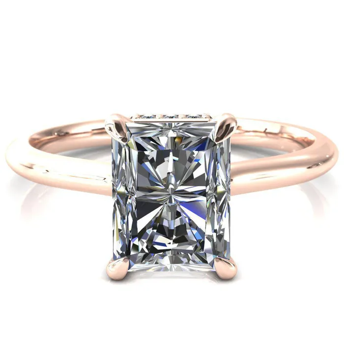 Fire Brilliance Secret Radiant Center Stone 4 Prong Floating Halo Engagement Ring Rings