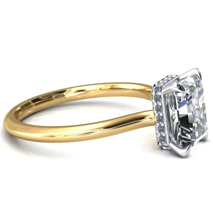 Fire Brilliance Secret Radiant Center Stone 4 Prong Floating Halo Engagement Ring Rings
