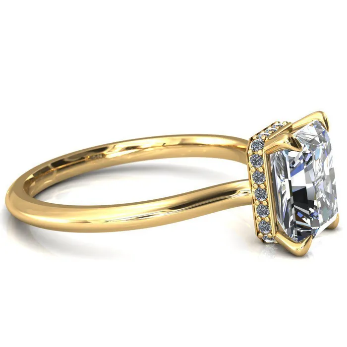 Fire Brilliance Secret Radiant Center Stone 4 Prong Floating Halo Engagement Ring Rings