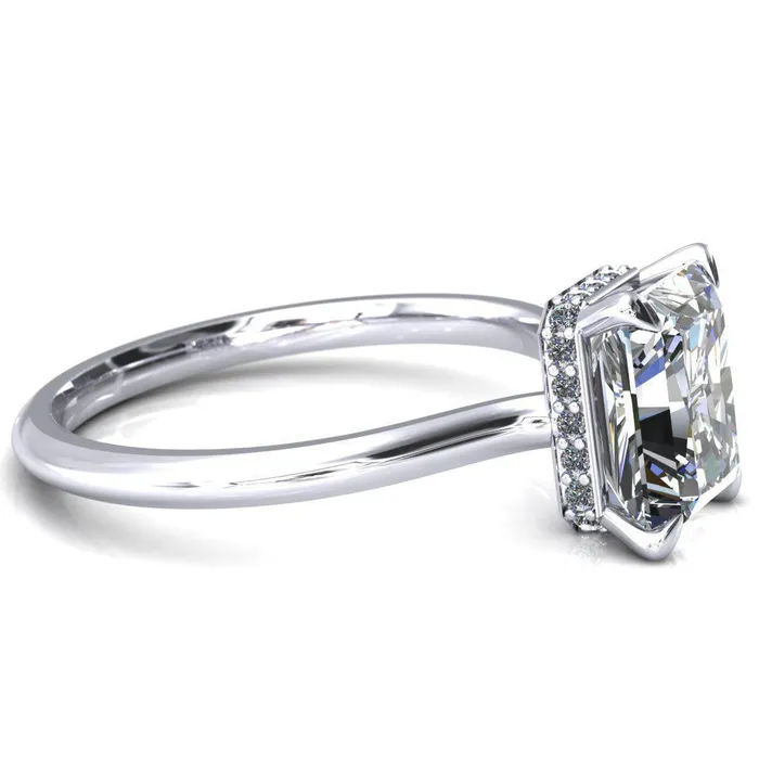 Fire Brilliance Secret Radiant Center Stone 4 Prong Floating Halo Engagement Ring Rings