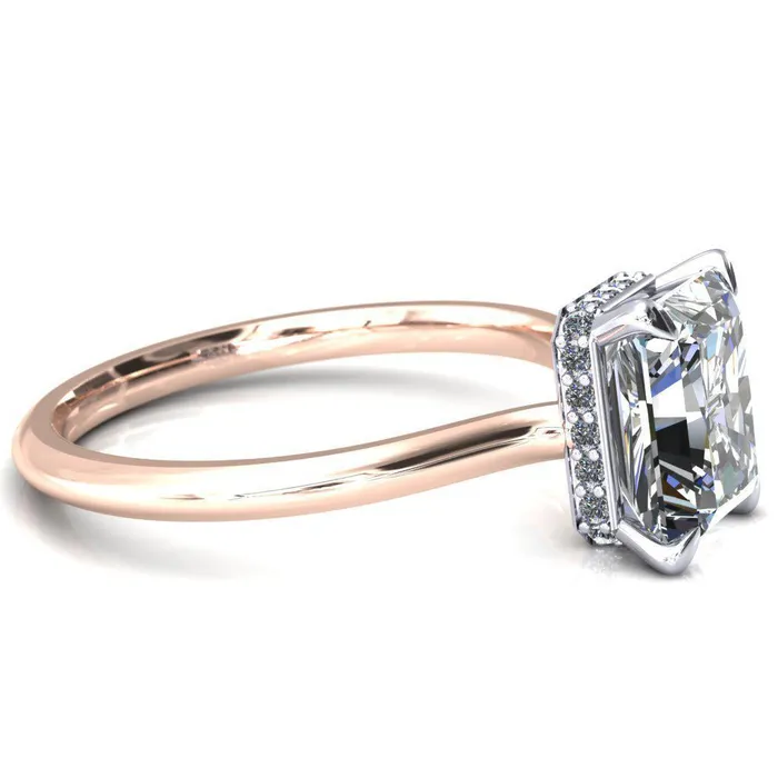 Fire Brilliance Secret Radiant Center Stone 4 Prong Floating Halo Engagement Ring Rings