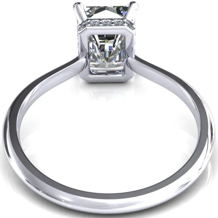 Fire Brilliance Secret Radiant Center Stone 4 Prong Floating Halo Engagement Ring Rings