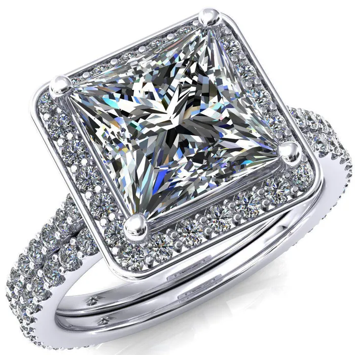 Fire Brilliance Valma PrincessSquare Moissanite Floating Diamond Halo and Sides Ring Rings Fire Brilliance Valma PrincessSquare Moissanite Floating Diamond Halo and Sides Ring Rings