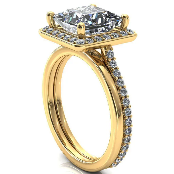 Fire Brilliance Valma PrincessSquare Moissanite Floating Diamond Halo and Sides Ring Rings