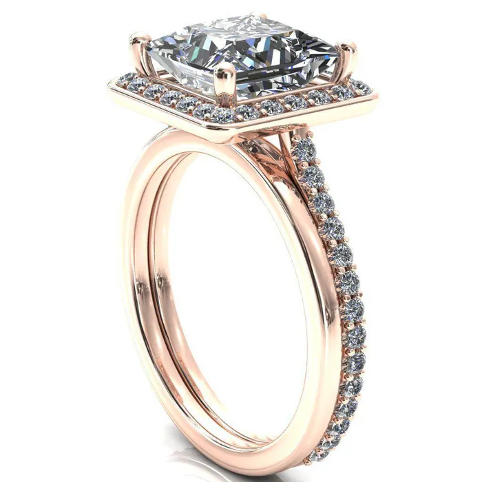 Fire Brilliance Valma PrincessSquare Moissanite Floating Diamond Halo and Sides Ring Rings