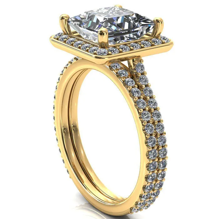 Fire Brilliance Valma PrincessSquare Moissanite Floating Diamond Halo and Sides Ring Rings