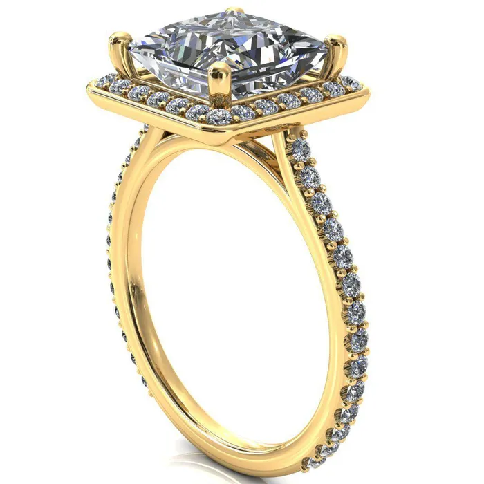 Fire Brilliance Valma PrincessSquare Moissanite Floating Diamond Halo and Sides Ring Rings