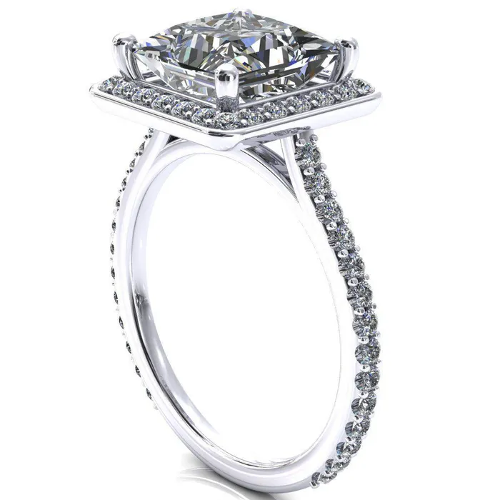 Fire Brilliance Valma PrincessSquare Moissanite Floating Diamond Halo and Sides Ring Rings