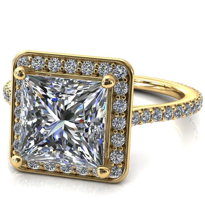 Fire Brilliance Valma PrincessSquare Moissanite Floating Diamond Halo and Sides Ring Rings