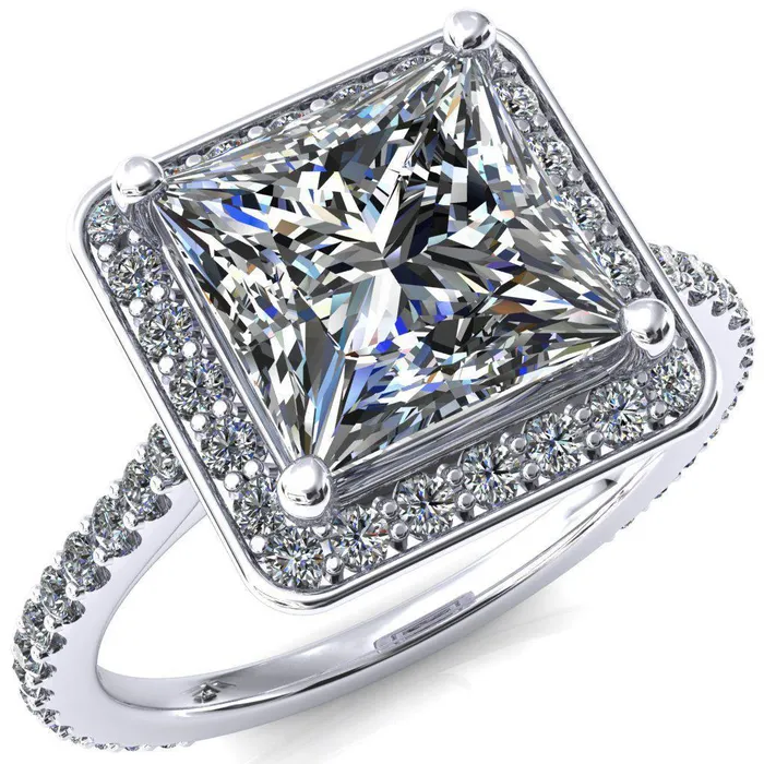 Fire Brilliance Valma PrincessSquare Moissanite Floating Diamond Halo and Sides Ring Rings