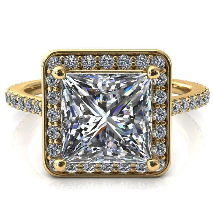 Fire Brilliance Valma PrincessSquare Moissanite Floating Diamond Halo and Sides Ring Rings