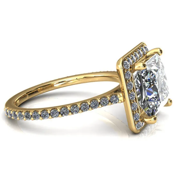 Fire Brilliance Valma PrincessSquare Moissanite Floating Diamond Halo and Sides Ring Rings