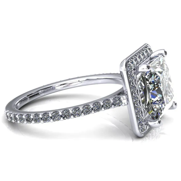 Fire Brilliance Valma PrincessSquare Moissanite Floating Diamond Halo and Sides Ring Rings
