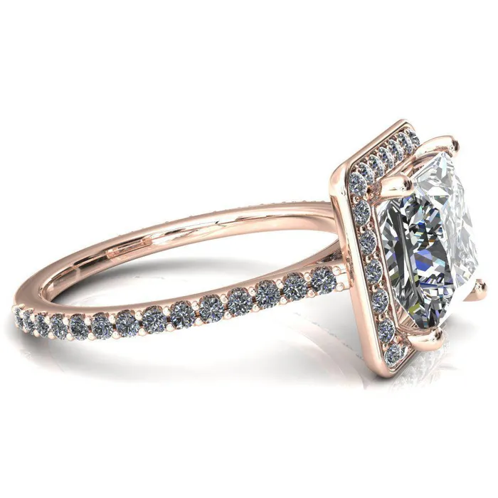 Fire Brilliance Valma PrincessSquare Moissanite Floating Diamond Halo and Sides Ring Rings