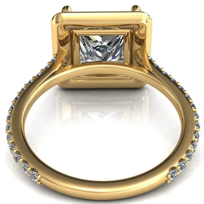 Fire Brilliance Valma PrincessSquare Moissanite Floating Diamond Halo and Sides Ring Rings