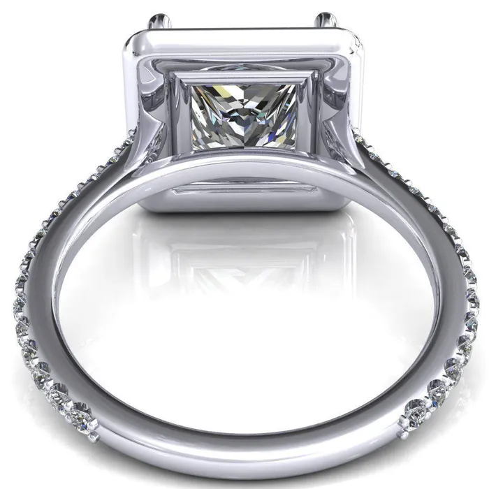 Fire Brilliance Valma PrincessSquare Moissanite Floating Diamond Halo and Sides Ring Rings