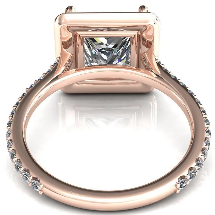 Fire Brilliance Valma PrincessSquare Moissanite Floating Diamond Halo and Sides Ring Rings