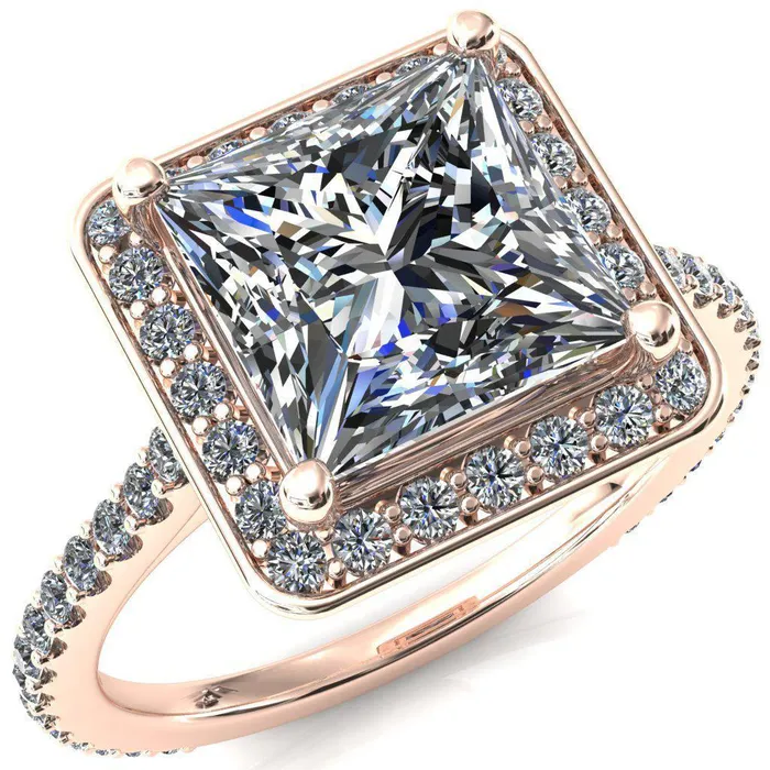 Fire Brilliance Valma PrincessSquare Moissanite Floating Diamond Halo and Sides Ring Rings