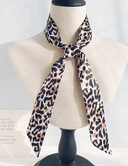 H481 Beige Leopard Print Satin Scarf 02 Earrings