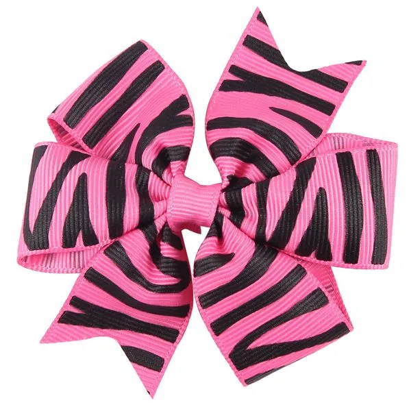 H660 Small Pink Black Stripes Bow Hair Clip 01 Rings