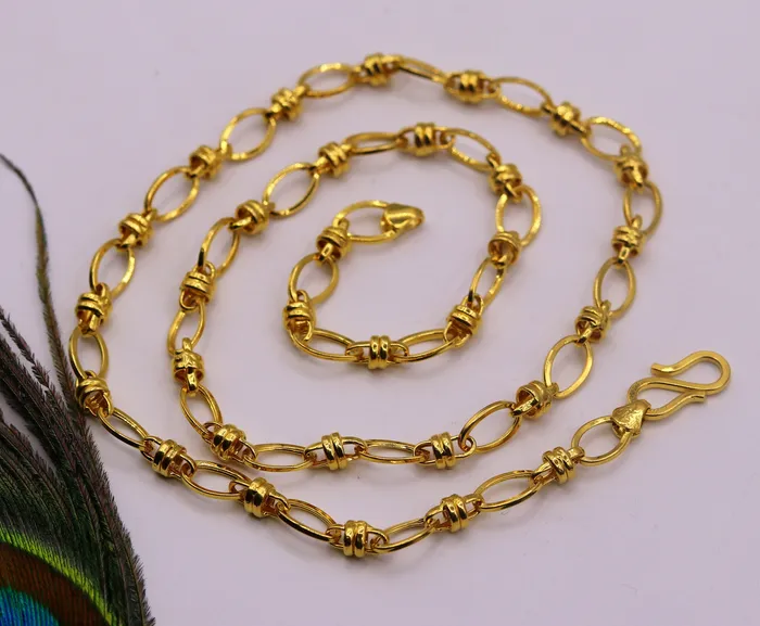 Handmade 22kt ct yellow gold gorgeous design link chain indian tribal design necklace gifting jewelry ch189 TRIBAL ORNAMENTS Necklaces