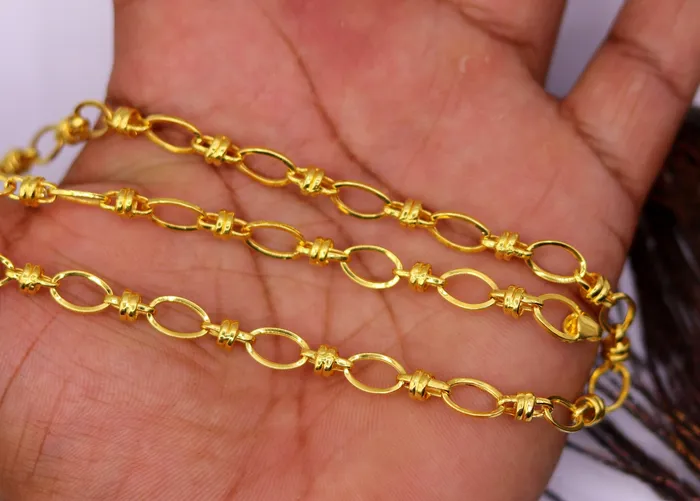 Handmade 22kt ct yellow gold gorgeous design link chain indian tribal design necklace gifting jewelry ch189 TRIBAL ORNAMENTS Necklaces