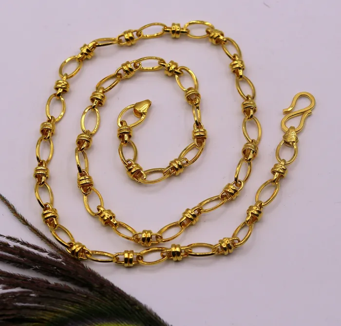 Handmade 22kt ct yellow gold gorgeous design link chain indian tribal design necklace gifting jewelry ch189 TRIBAL ORNAMENTS Necklaces