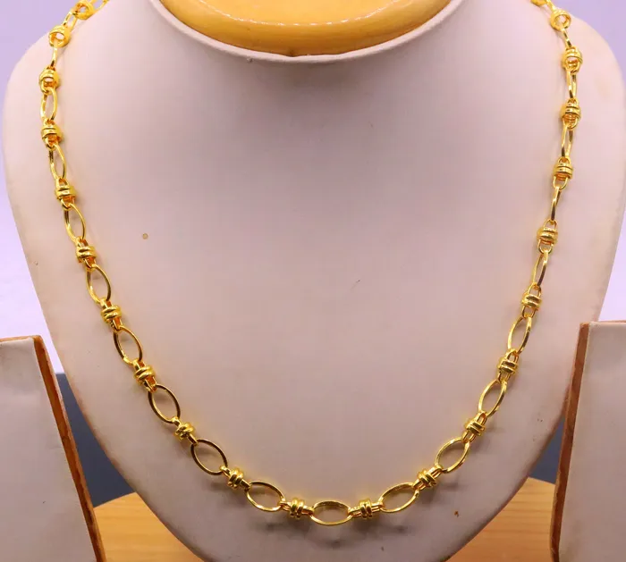 Handmade 22kt ct yellow gold gorgeous design link chain indian tribal design necklace gifting jewelry ch189 TRIBAL ORNAMENTS Necklaces