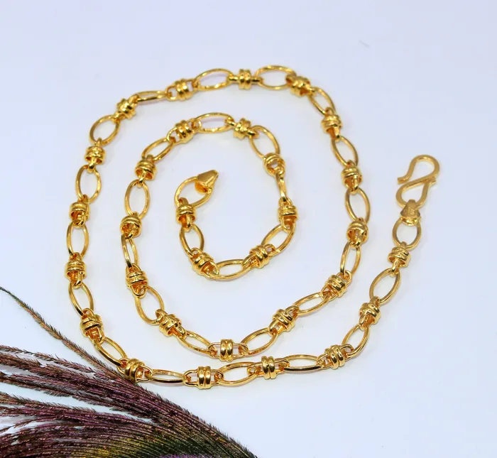 Handmade 22kt ct yellow gold gorgeous design link chain indian tribal design necklace gifting jewelry ch189 TRIBAL ORNAMENTS Necklaces