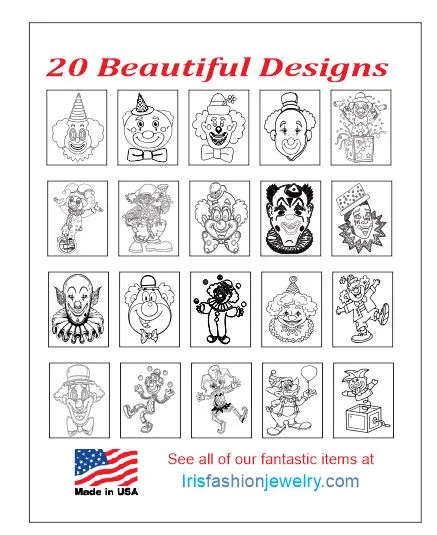 Iris Fashion Jewelry Earrings AB04 Clowns Coloring Book