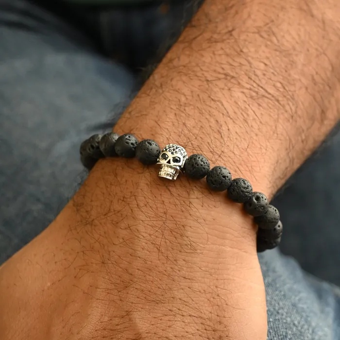 Jewelvers Bracelets Black Lava Bracelet Skull Stretch Bracelet Men Bracelet Jewelvers Bracelets Black Lava Bracelet Skull Stretch Bracelet Men Bracelet