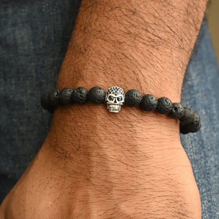 Jewelvers Bracelets Black Lava Bracelet Skull Stretch Bracelet Men Bracelet Jewelvers Bracelets Black Lava Bracelet Skull Stretch Bracelet Men Bracelet