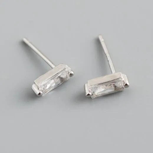 Jewelvers Earrings 18K GoldFilled and 925 Sterling Silver Baguette Stud Earrings