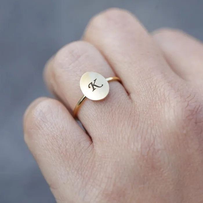 Jewelvers Rings Personalized Gold Ring Custom Engraved Initial Ring Disc Ring