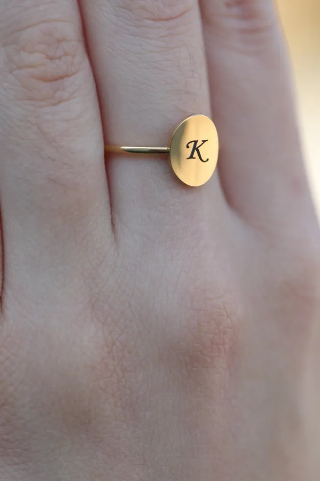 Jewelvers Rings Personalized Gold Ring Custom Engraved Initial Ring Disc Ring Jewelvers Rings Personalized Gold Ring Custom Engraved Initial Ring Disc Ring