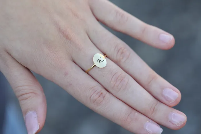 Jewelvers Rings Personalized Gold Ring Custom Engraved Initial Ring Disc Ring Jewelvers Rings Personalized Gold Ring Custom Engraved Initial Ring Disc Ring
