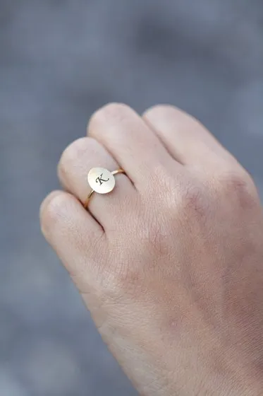 Jewelvers Rings Personalized Gold Ring Custom Engraved Initial Ring Disc Ring Jewelvers Rings Personalized Gold Ring Custom Engraved Initial Ring Disc Ring