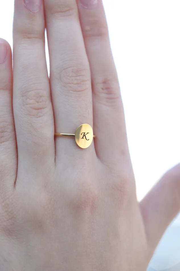 Jewelvers Rings Personalized Gold Ring Custom Engraved Initial Ring Disc Ring Jewelvers Rings Personalized Gold Ring Custom Engraved Initial Ring Disc Ring