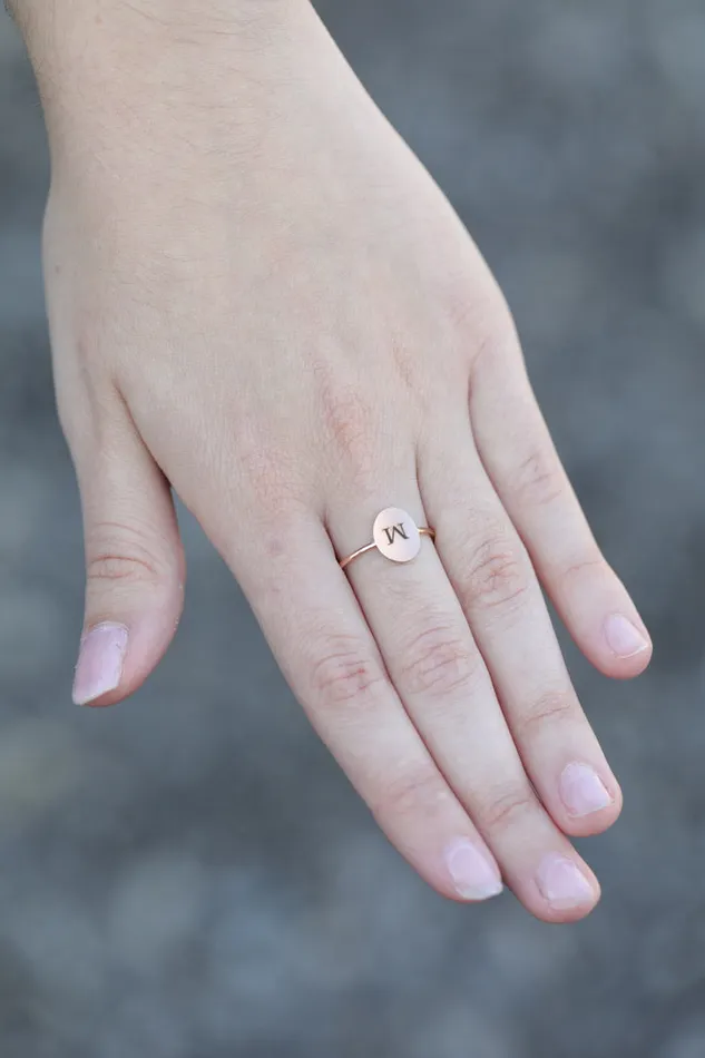Jewelvers Rings Personalized Gold Ring Custom Engraved Initial Ring Disc Ring Jewelvers Rings Personalized Gold Ring Custom Engraved Initial Ring Disc Ring