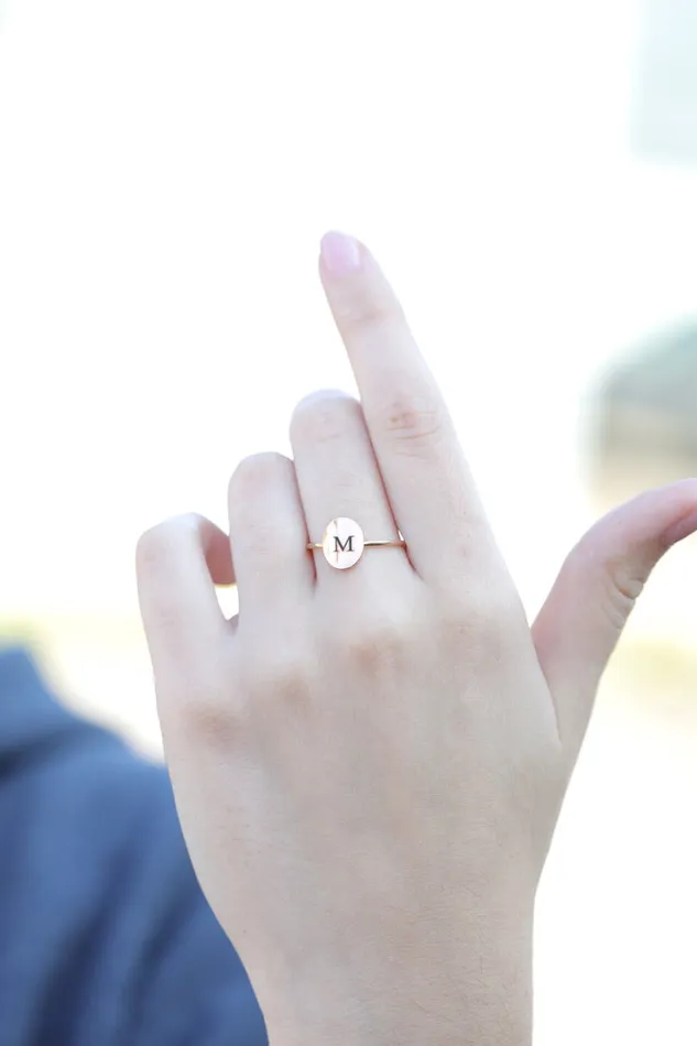 Jewelvers Rings Personalized Gold Ring Custom Engraved Initial Ring Disc Ring Jewelvers Rings Personalized Gold Ring Custom Engraved Initial Ring Disc Ring