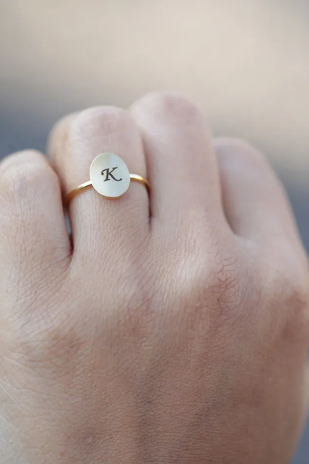 Jewelvers Rings Personalized Gold Ring Custom Engraved Initial Ring Disc Ring Jewelvers Rings Personalized Gold Ring Custom Engraved Initial Ring Disc Ring