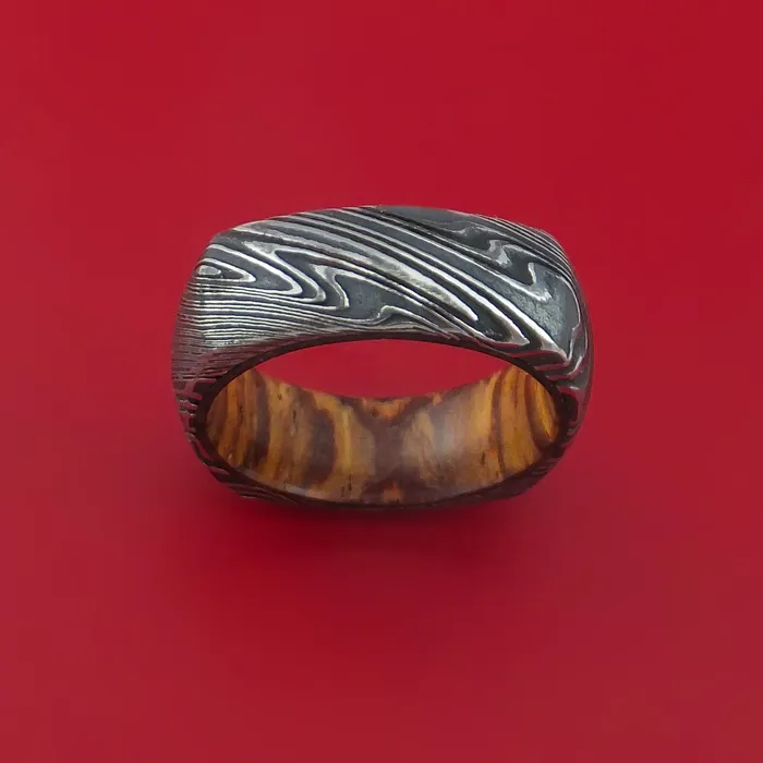 Kuro Damascus Steel Ring with Interior Hardwood Sleeve Custom Made Band Lashbrook Rings Kuro Damascus Steel Ring with Interior Hardwood Sleeve Custom Made Band Lashbrook Rings