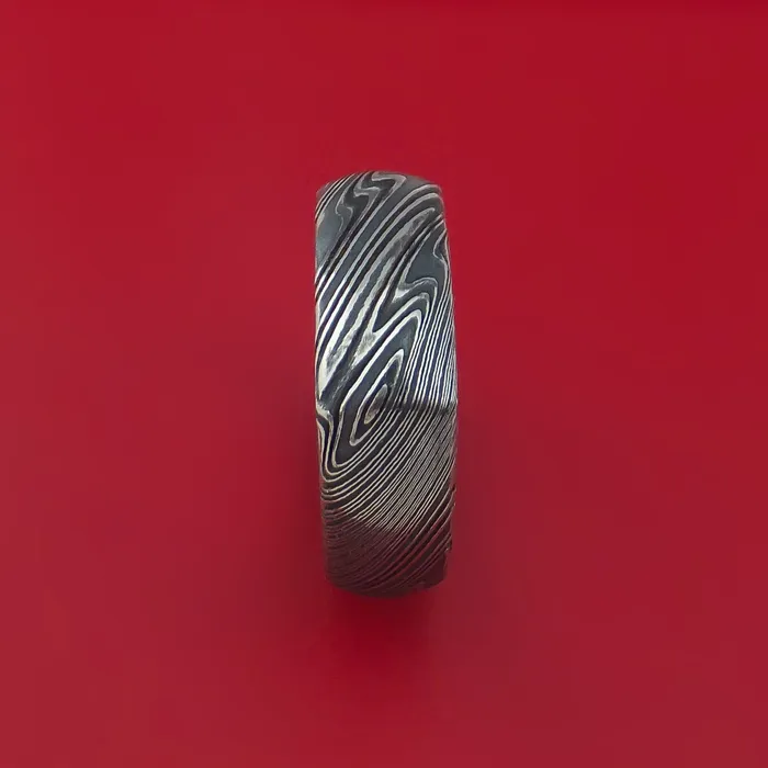 Kuro Damascus Steel Ring with Interior Hardwood Sleeve Custom Made Band Lashbrook Rings Kuro Damascus Steel Ring with Interior Hardwood Sleeve Custom Made Band Lashbrook Rings