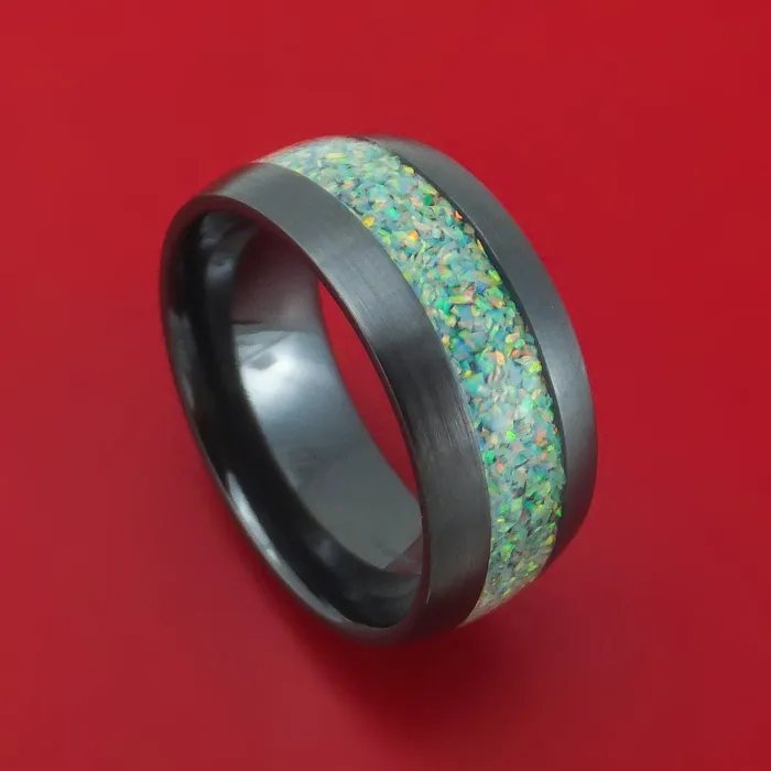 Lashbrook Black Zirconium and Opal Custom Made Band Rings