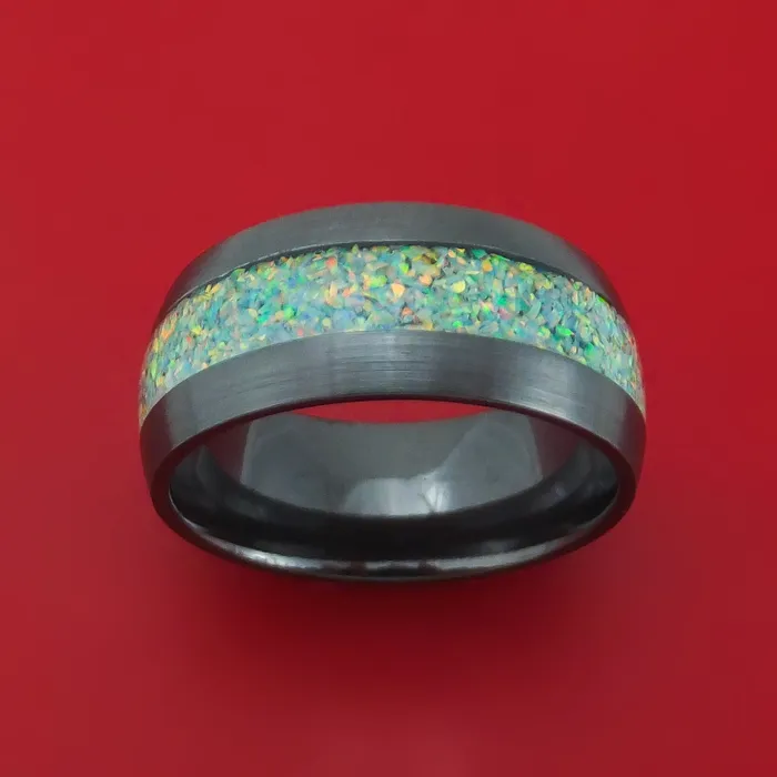 Lashbrook Black Zirconium and Opal Custom Made Band Rings Lashbrook Black Zirconium and Opal Custom Made Band Rings