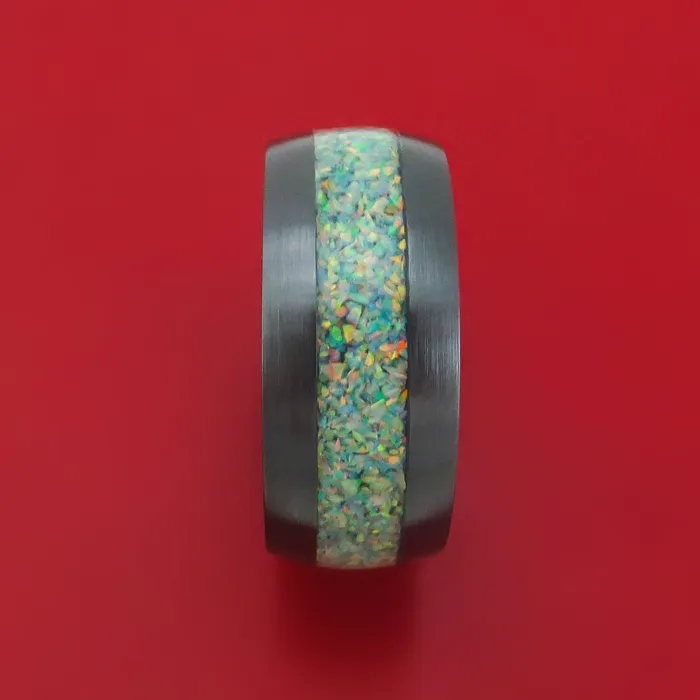 Lashbrook Black Zirconium and Opal Custom Made Band Rings Lashbrook Black Zirconium and Opal Custom Made Band Rings