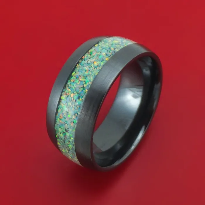 Lashbrook Black Zirconium and Opal Custom Made Band Rings Lashbrook Black Zirconium and Opal Custom Made Band Rings